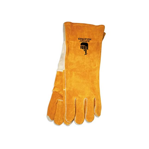 Jupiter Industries Heavy Duty Industrial Welding Leather Gloves with Inner Outer Leather Lining Abrasion and Heat Resistant