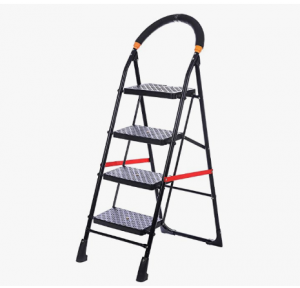 NHR Premium Heavy Steel 4 Step Foldable Ladder Stairs Step Stool Anti Skid Ladder for Home and Office Use with Safety Clutch Lock