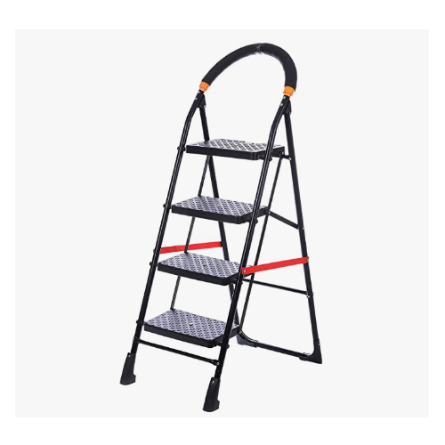 NHR Premium Heavy Steel 4 Step Foldable Ladder Stairs Step Stool Anti Skid Ladder for Home and Office Use with Safety Clutch Lock