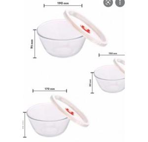 Borosil Mixing Bowl With White Lid Set of 3 ( 500 ml + 900 ml + 1.3 Ltr ), SKU - IH22MBN6913EC