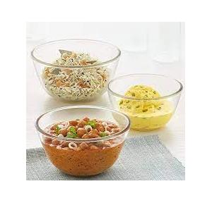 Borosil Bowl  IH22MBN6913EC With White Lid, Mixing Borosillicate  500ml, 900ml, 1300ml Pack of 3