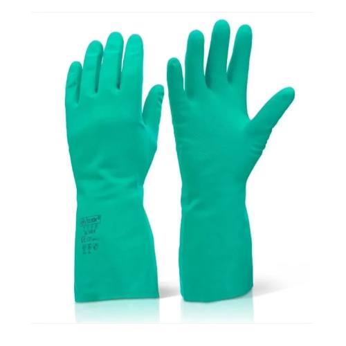 Nitrile Rubber Hand Gloves Acid Proof, No 7, Green