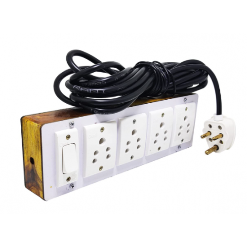 Skywell Wooden Material Portable Electric Switch Board Spy Guard Extension Board 1 Switch 4, Plug ,10Meter Wire With 1 Attached 3 Pin Power Plug