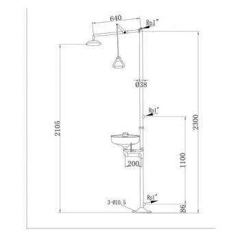 Stainless Steel, 304, Shower With Eye Wash,Â Head: 10 Inch SS Shower And 10 Inch SS Bowl, ABS Plastic Eye Wash