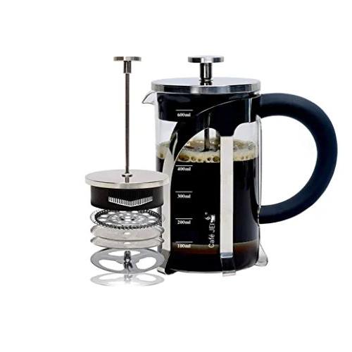 Cafe JEI French Press Coffee and Tea Maker 600ml with 4 Level Filtration System, Heat Resistant Borosilicate Glass, (Silver, 600ml)