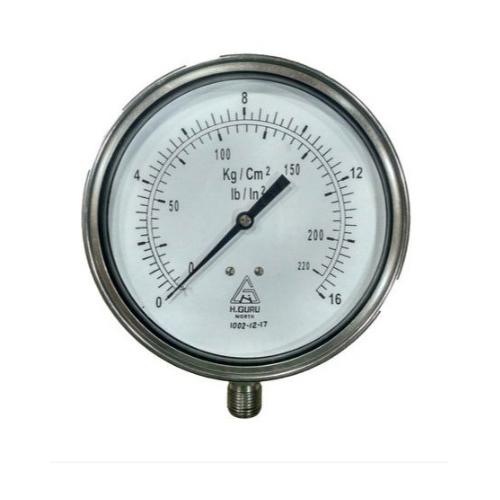 H Guru Pressure Gauge Oil Type With Glycerin 0-1 Kg/Sqcm, 4 Inch