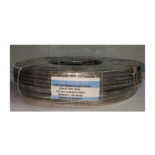 SS Braided Thermocouple Wire K Type, 1 Mtr