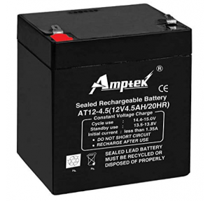 Amptek Sealed Rechargeable Battery 12V 4.5AH/20HR AT12-4.5 Black