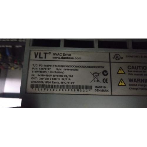 Danfoss VLT HVAC Drive 11KV/15HP , 380-480 VAC, IP 20/ Chassis, RFI Class A2(C3), No break Chopper, No mains Option No a Option, No B Option, Not Coated PCB