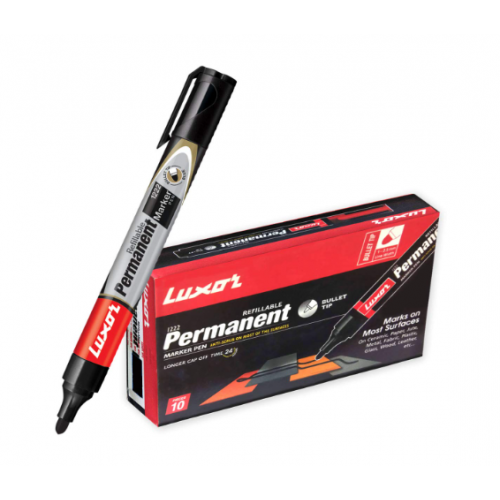 Luxor Permanent Marker Pen Refillable Black Pack of 10