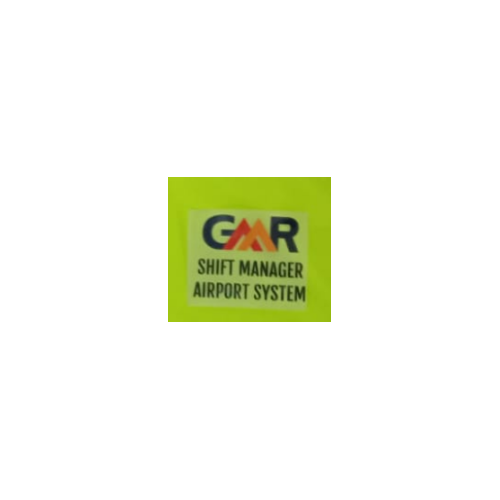 GMR-Dial Logo Size 4 X 3 Inch & Name Logo ( 3 X 0.5 Inch ) On Front Side Of Safety Jacket