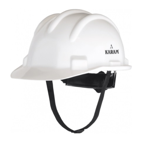 Karam PN521 Ratchet Type White Safety Helmet with company logo