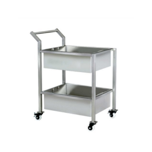 Soiled Dish Bussing Trolley SS 2-Tier 700 x 500 x 150mm With Small Wheels & Handle 150mm 18 Gauge , Body Sheet SS 304