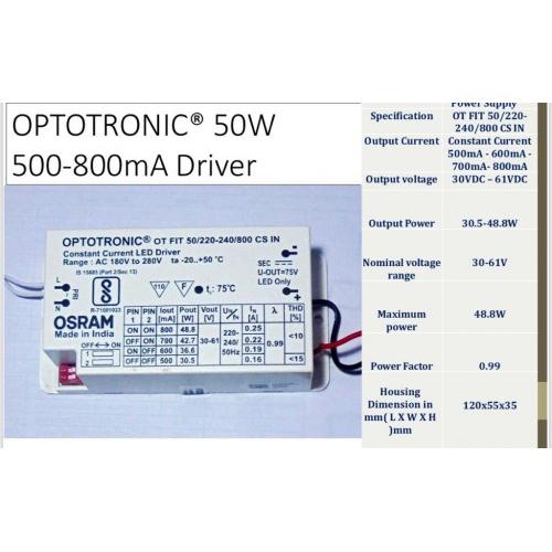 Osram Optotronic Driver, 50W,350-800mA, 120-277V, OT50W/UNV/800C/2DIMLT2/P6