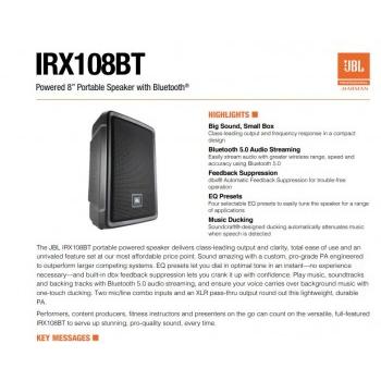 JBL Professional Powered Bluetooth Speaker 8 Inch IRX108BT With AWM-495V2 2 Wireless Mic