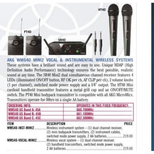 AKG Wireless Microphone System WMS40 Mini Dual Vocal Set