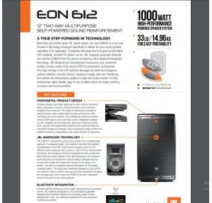 JBL Wireless Speaker Professional EON612 1000W Bluetooth