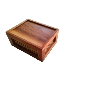 Acacia Wood Box With Cane Natural Finish Two Side Cane  9 X 7 X 4 Inches  Solid Wood Sliding Lid