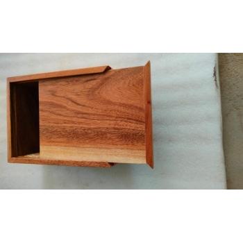 Wooden Box Acacia Natural Finish Authentic Cane L Shape Sliding Lid 9 X 7 X 4 Inches