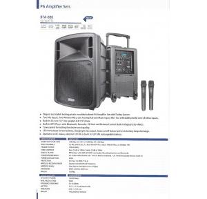 Ahuja Portable Speaker BTA 880 With Bluetooth, USB, 2 Wireless Mics 50W