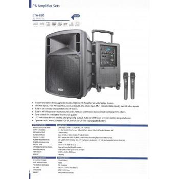 Ahuja Portable Speaker BTA 880 With Bluetooth, USB, 2 Wireless Mics 50W