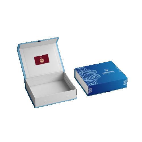 Card Board Box 350 mm L x 220mm W x 160mm H,Kappa 2mm With Front flap Magnetic Opening With Custom Print On Top And Matt Laminated Inner Plate White