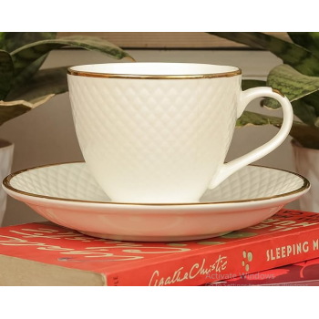 Porcelain White Cup And Saucer With Gold Line