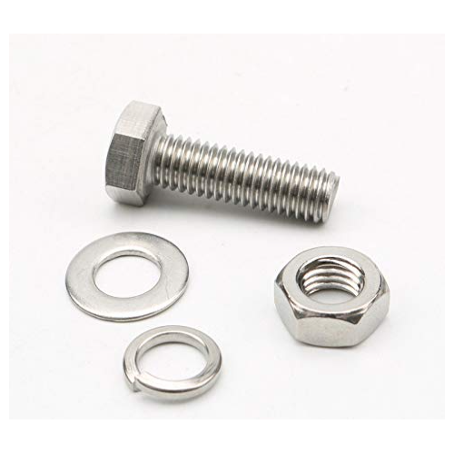 SS Nut Bolt With Spring Washer 25 mm x 10 mm