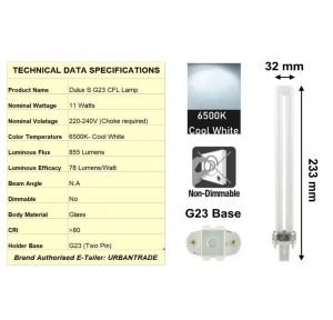 Osram Ledvance Fluorescent PL Lamp 11 Watt, Dulux S G23 Two Pin, Cool White 6500K