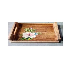 Wooden Tray Acacia Wood 30X22X5 Cm Natural & Hand Painted With Flower Design