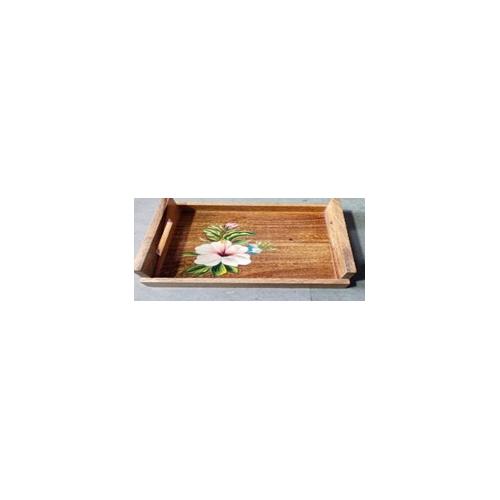 Wooden Tray Acacia Wood 30X22X5 Cm Natural & Hand Painted With Flower Design