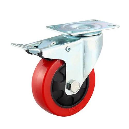 PU Castor Wheel 6Inch Chrome Plated Metal Bracket Red Load Capacity 500Kg (Swivel Type)