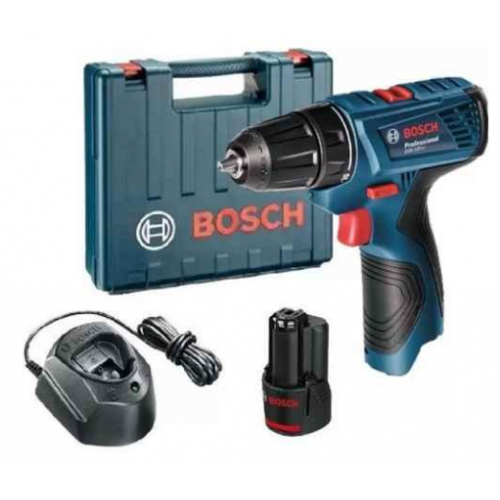 Bosch GSR120-Li Cordless Drill Driver, Wood & Steel, 2-Speed Gearbox, 1 x GBA 12V 2.0Ah Battery, GAL 1210 CV Professional Charger + Carrying Case