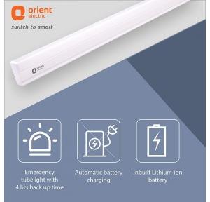 Orient Electric LED Square Inverter Emergency Batten Light 10 Watts  White, Plastic, 24.4L x 1.8W x 1.1H Cm