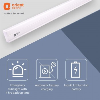 Orient Electric LED Square Inverter Emergency Batten Light 10 Watts  White, Plastic, 24.4L x 1.8W x 1.1H Cm