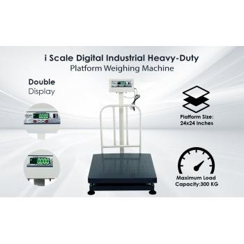 iScale ISP-300 Electronic Platform Weighing Scale 300 Kg Capacity 50g Accuracy Weight Machine Digital For Shop, Commercial And Industrial Use With Mild Steel Heavy Platform Size 24×24 Inches Dual Display