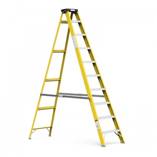 Youngman A Type Fiber Glass Single Side Shockproof 10 Step Ladder With Integral Tool Tray, 8307, Capacity 150 Kg, 10 Feet