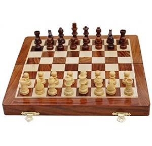 Wooden Handcrafted Foldable Magnetic Chess Board Set With Magnetic Pieces and Extra Queen 12x12 Inch, Brown