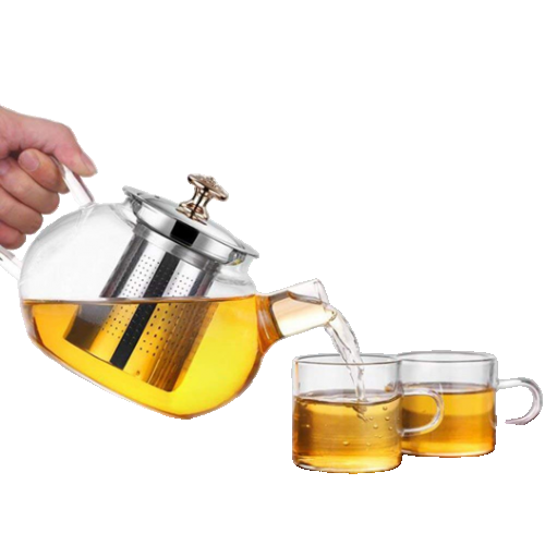 Glass Teapot With Spout Stainless Steel Infuser And Lid Borosilicate Glass Kettle With Removable Infuser Tea Leaf Loose Heat Resistant 1000Ml Transparent