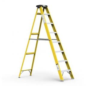 Youngman FRP (Fiberglass) Single Sided Self Supporting Ladder 8306 Yellow Foldable Capacity 150 Kg A Type 2.43m 8 Steps
