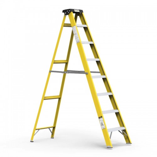 Youngman FRP A Type Single Side Ladder 7 Step 8 Feet Yellow Foldable 8306 Capacity 150 Kg