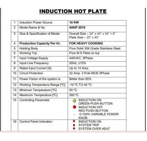 Atec Induction Hot Plate AIIHP2010  Pure & Complete S.S. 304 Fabricated Structure for Dosa Plate of size 20” x 40” with Induction power source of 10KW