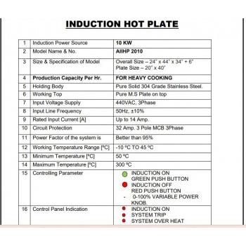 Atec Induction Hot Plate AIIHP2010  Pure & Complete S.S. 304 Fabricated Structure for Dosa Plate of size 20” x 40” with Induction power source of 10KW
