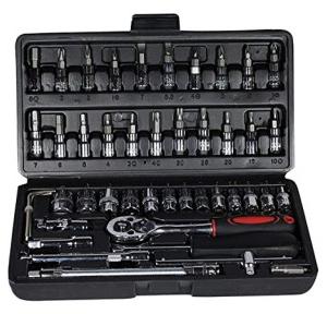 46PCS 1/4 inch Drive Socket Set,Metric Ratchet Wrench Set with 4-14mm CR-V Sockets,S2 Bits,Extension Bars,Mechanic Tool Kits for Household Auto Repair