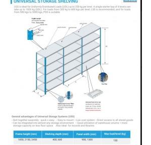 Nilkamal NSS Universal Storage System Consisting Of Bay Size 900W X 600D X 2150H mm With (5) Panels, Load Capacity: 150 kg. UDL per level, Uprights: Powder Coated Blue Panels: Galvanized