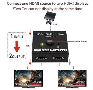 HDMI Switch Splitter 2 Port Bi-Directional Manual HDMI Switchr 1 Input 2 Output Splitter Supports 4K Full HD 1080p