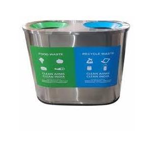 Duo Container Dustbin Round Stainless Steel 304 Capacity - 2 Bin X 50 Ltr With Sticker