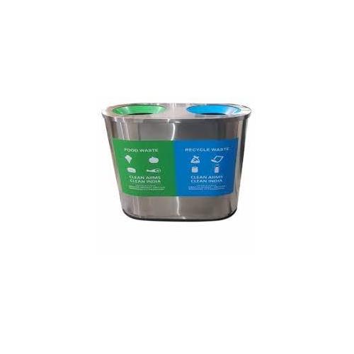 Duo Container Dustbin Round Stainless Steel 304 Capacity - 2 Bin X 50 Ltr With Sticker