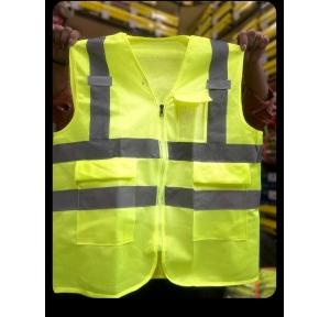 Polyester Hi-Visibility Jacket 120 GSM With 2 Inch Reflective Strip With Name Branding Color Green With Employee Name XXL