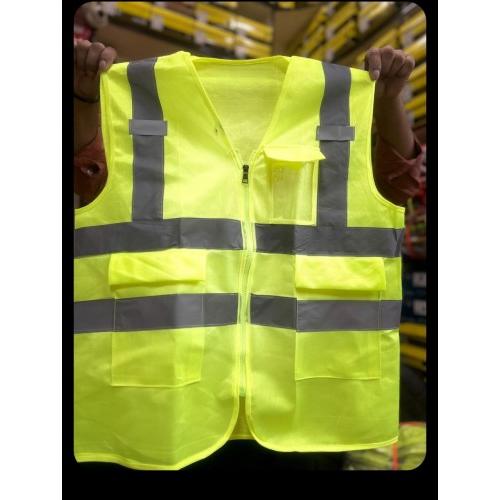 Polyester Hi-Visibility Jacket 120 GSM With 2 Inch Reflective Strip With Name Branding Color Green With Employee Name XXL